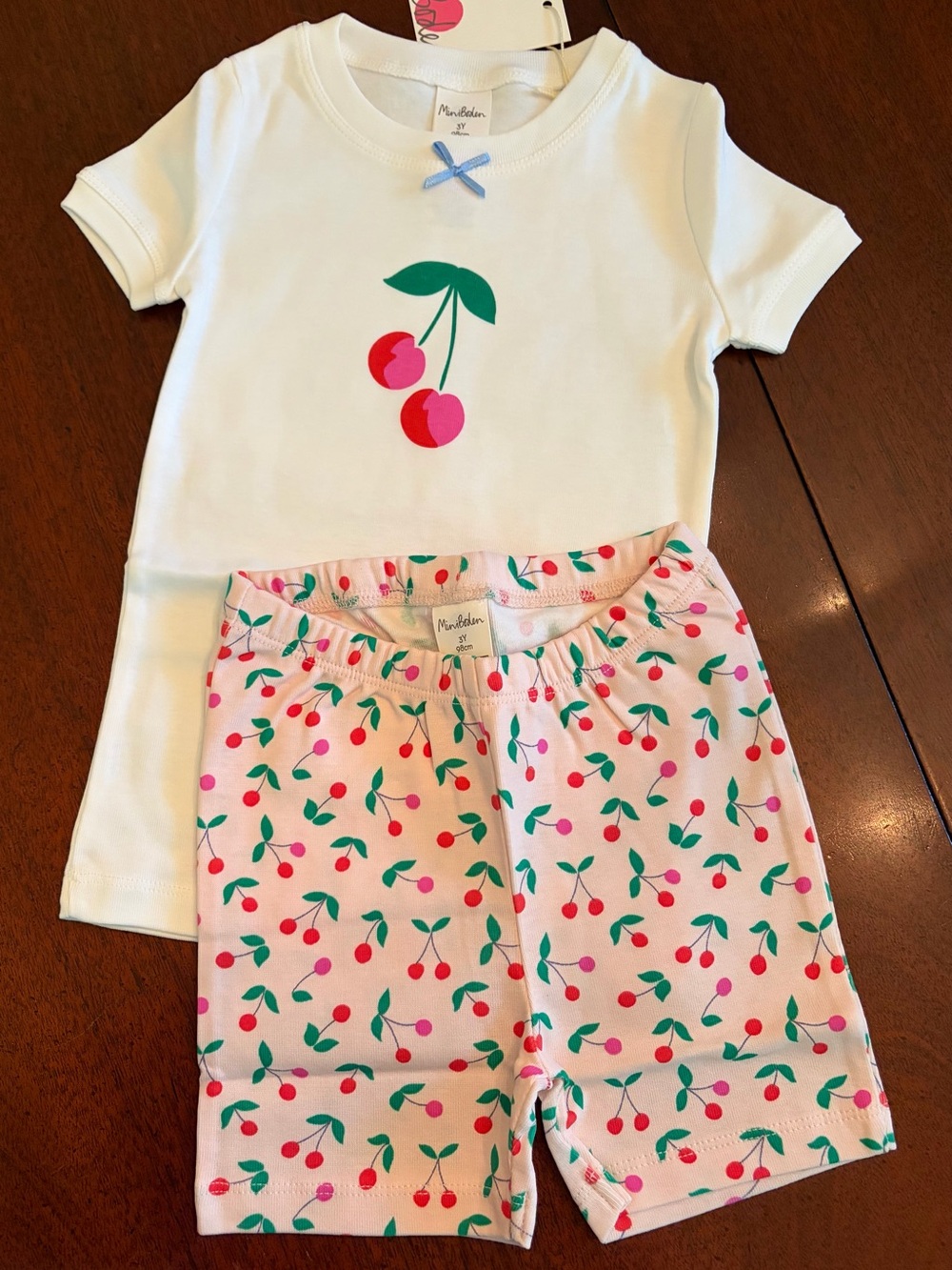 NWT 4 Mini Boden Pajamas in a Cherry Pattern